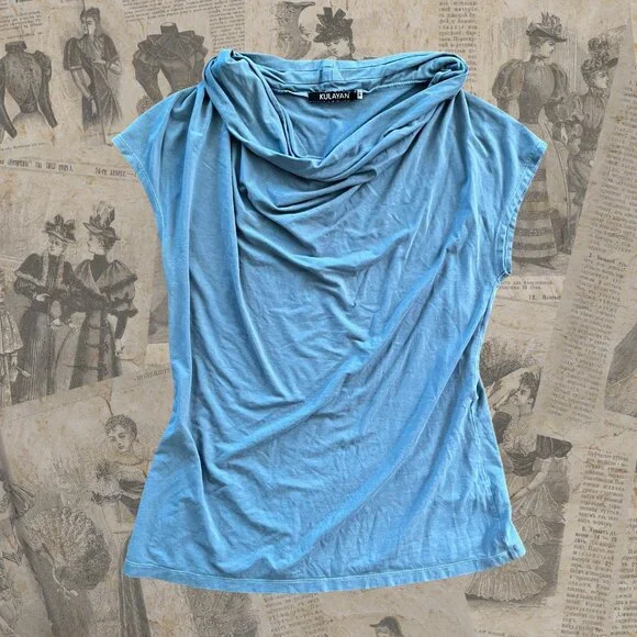Kulayan Cowl Neck Top - Teal Blue - XL - Organic Bamboo Fabric - EUC - USA-Made - Picture 2 of 9